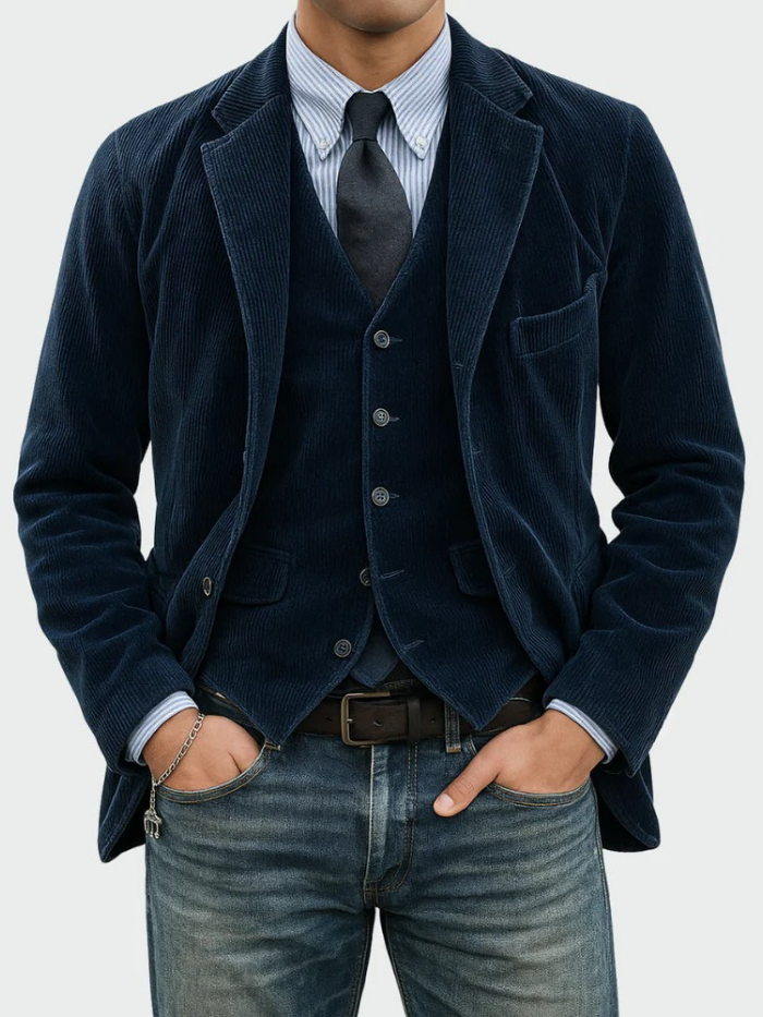Blazer Aspect Velours Côtelé Pour Homme