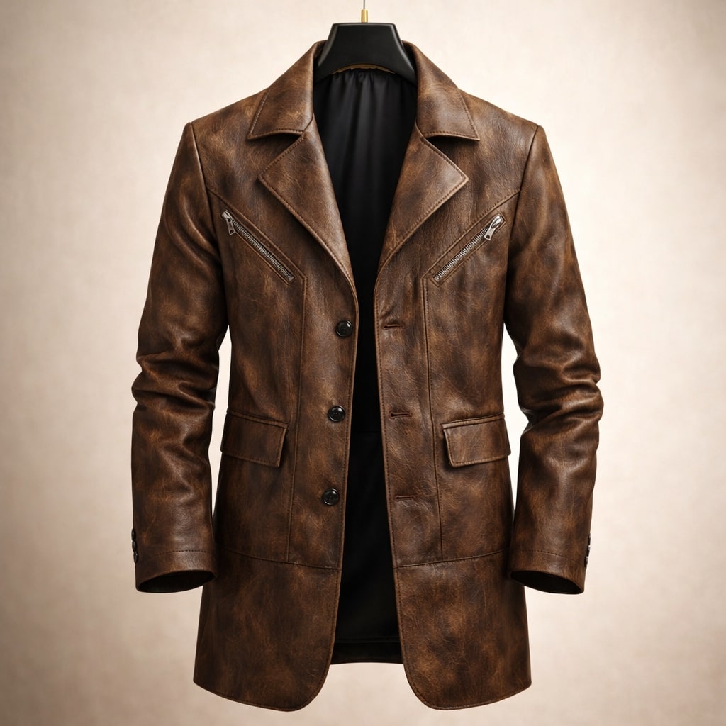 Homme Veste Aspect Cuir