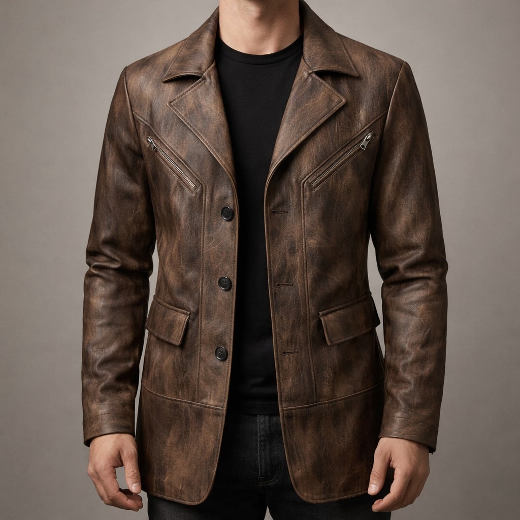 Homme Veste Aspect Cuir