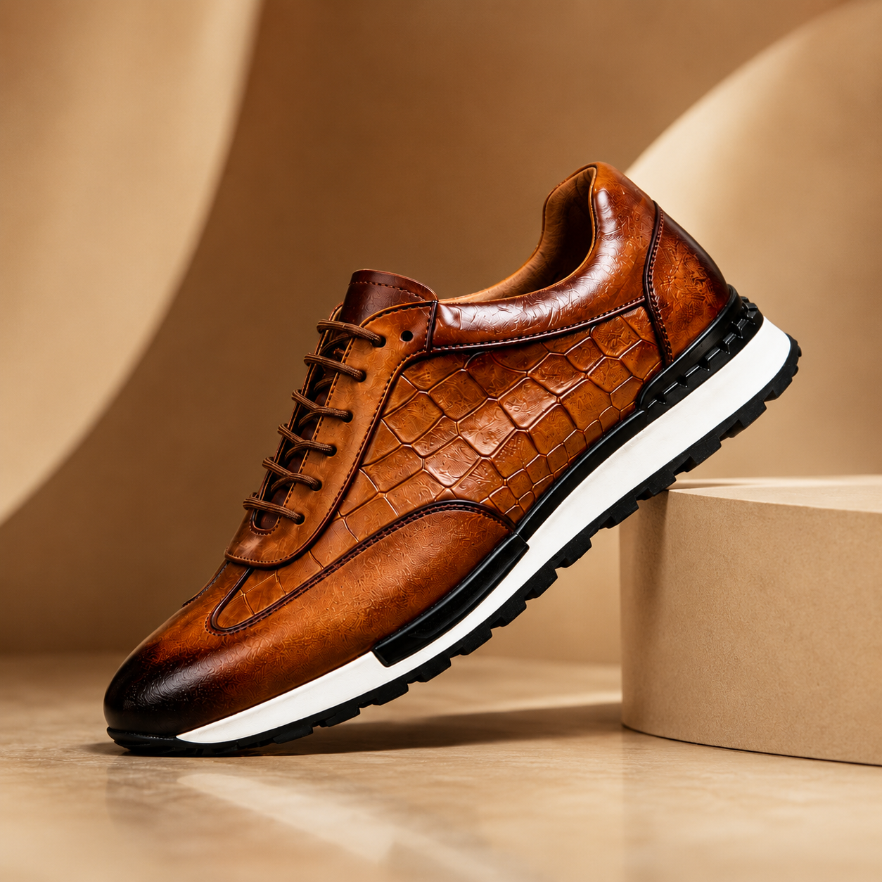 Homme Baskets Aspect Cuir