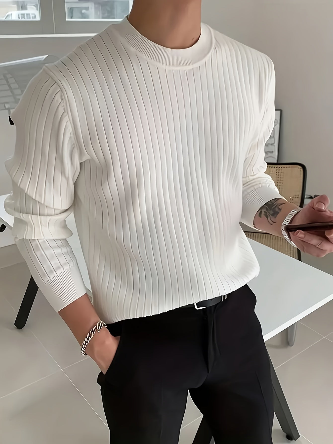 Homme Pull Maille Côtelée