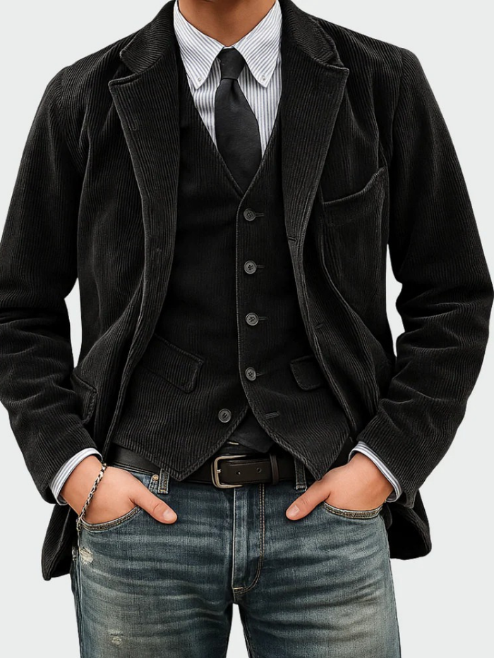 Blazer Aspect Velours Côtelé Pour Homme