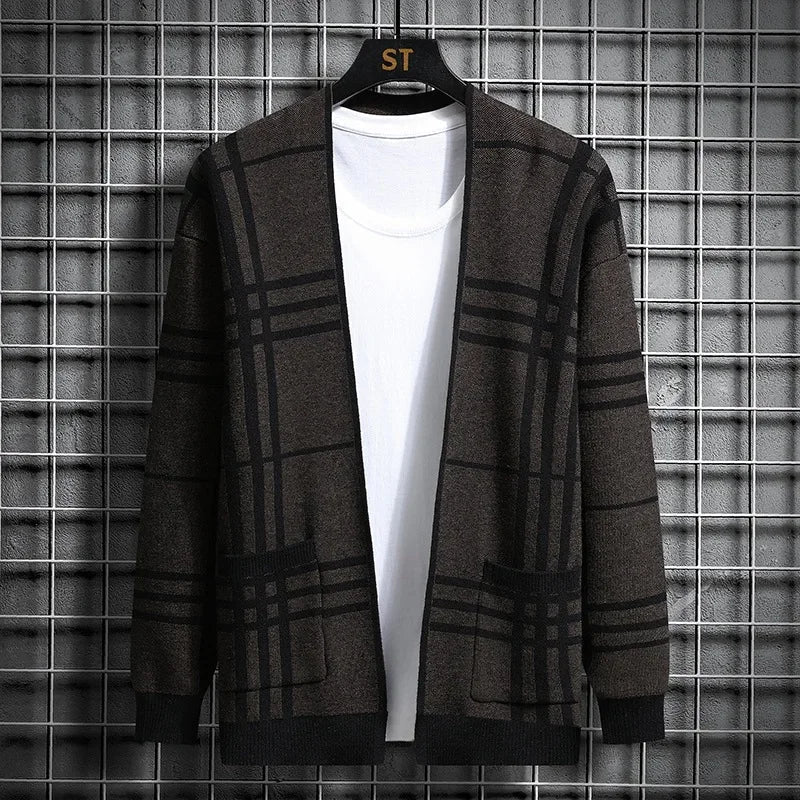 Homme Cardigan Ouvert Carreaux