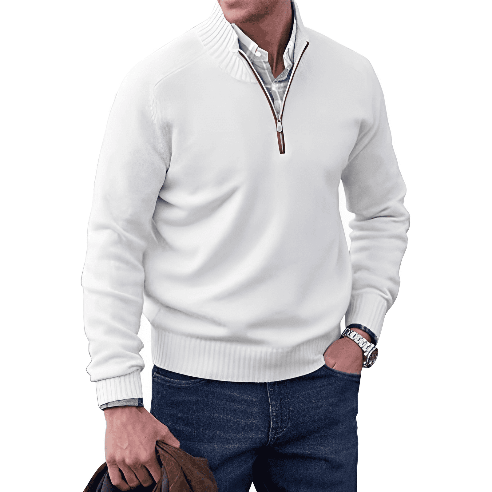 Homme Pull Maille Zippé