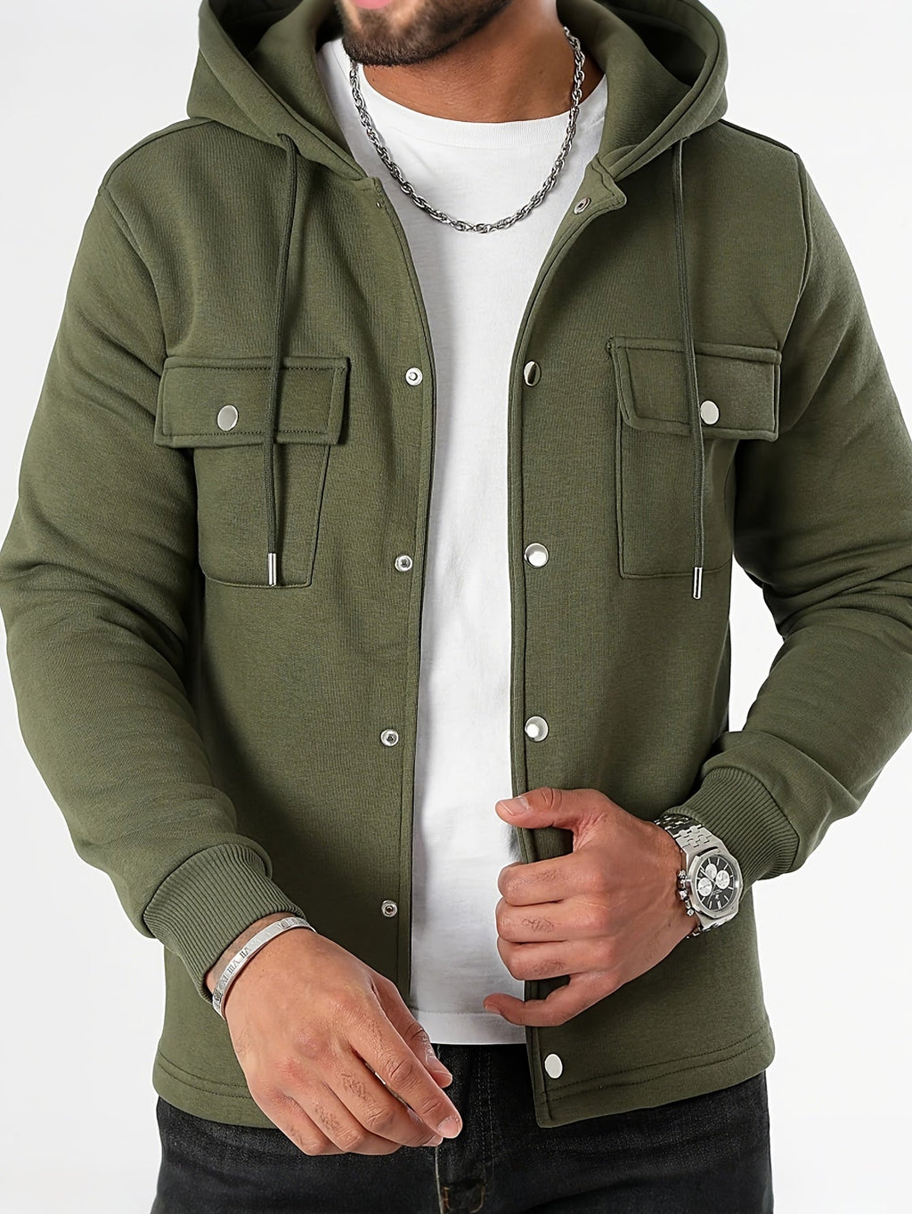 Homme Sweat Capuche Boutonné