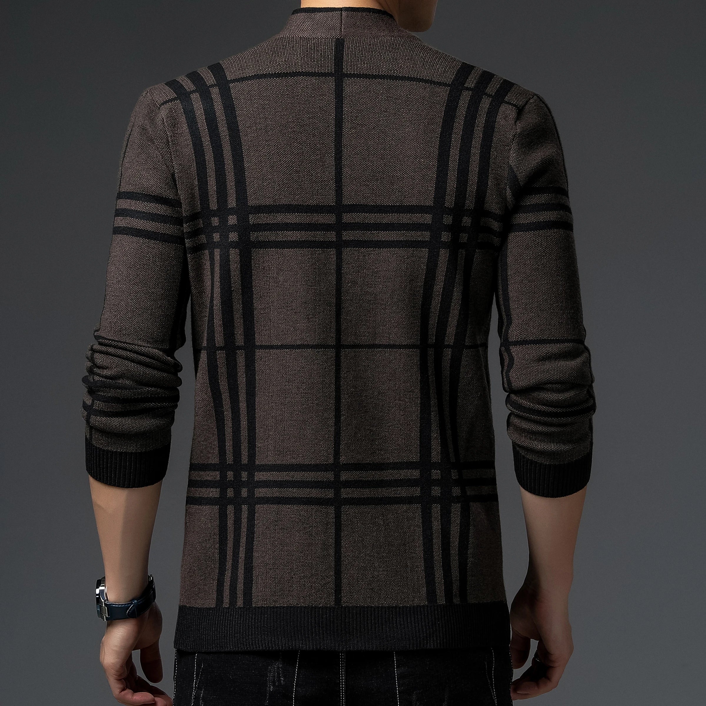 Homme Cardigan Ouvert Carreaux
