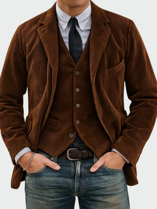 Blazer Aspect Velours Côtelé Pour Homme