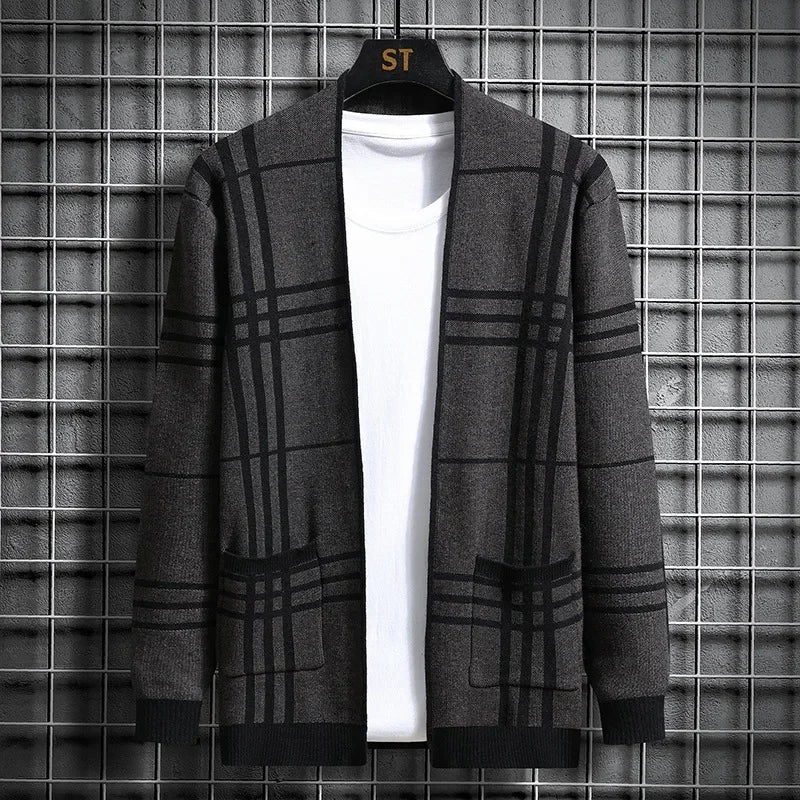 Homme Cardigan Ouvert Carreaux