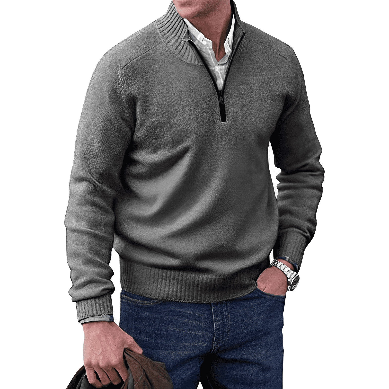 Homme Pull Maille Zippé