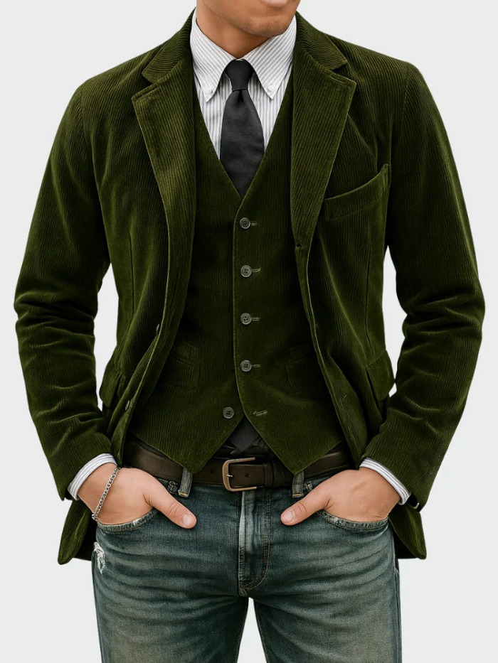 Homme Costume Velours Côtelé