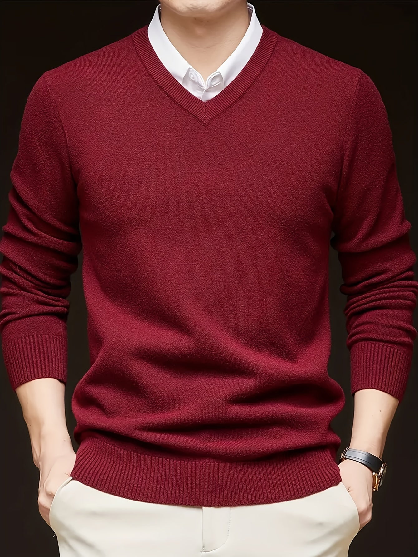 Pull Matière Stretch Col V Pour Homme
