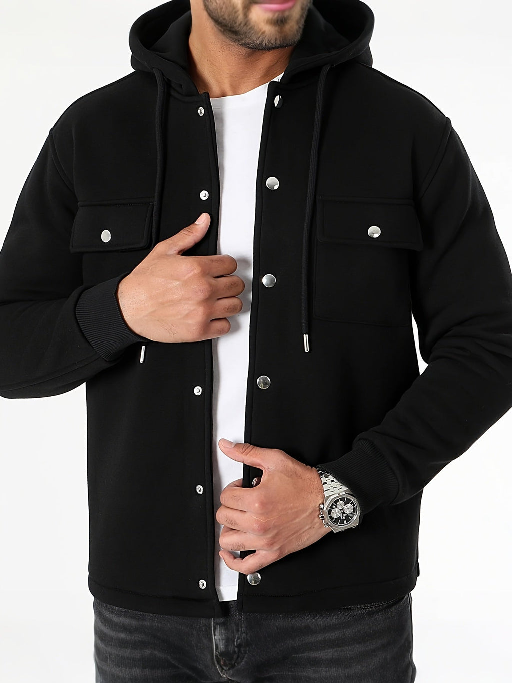 Homme Sweat Capuche Boutonné