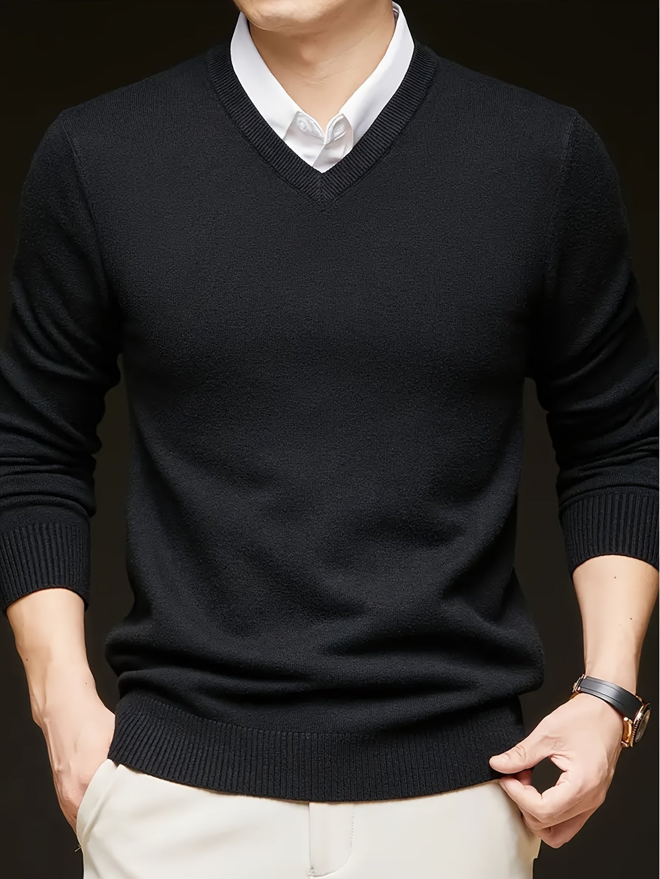 Pull Matière Stretch Col V Pour Homme