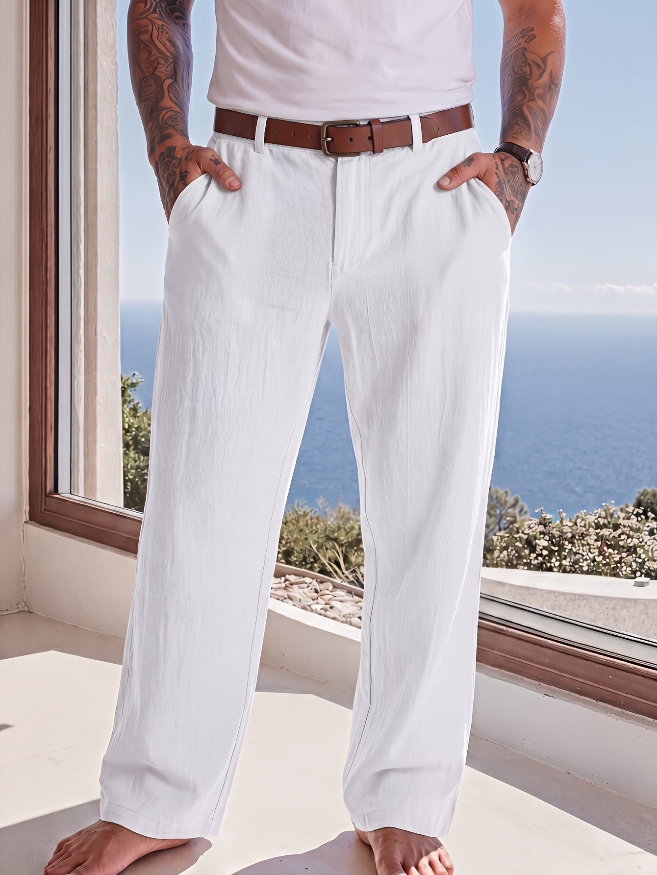 Pantalon Aspect Lin Pour Homme