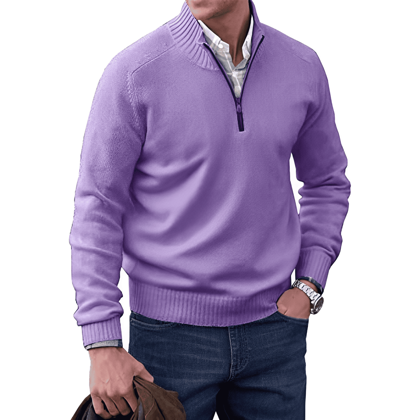 Homme Pull Maille Zippé