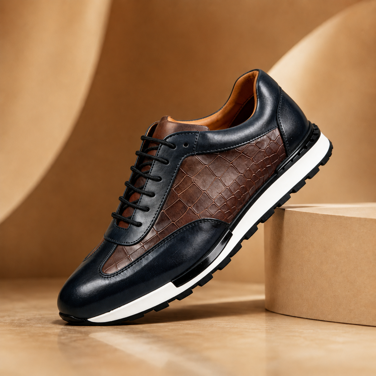 Homme Baskets Aspect Cuir