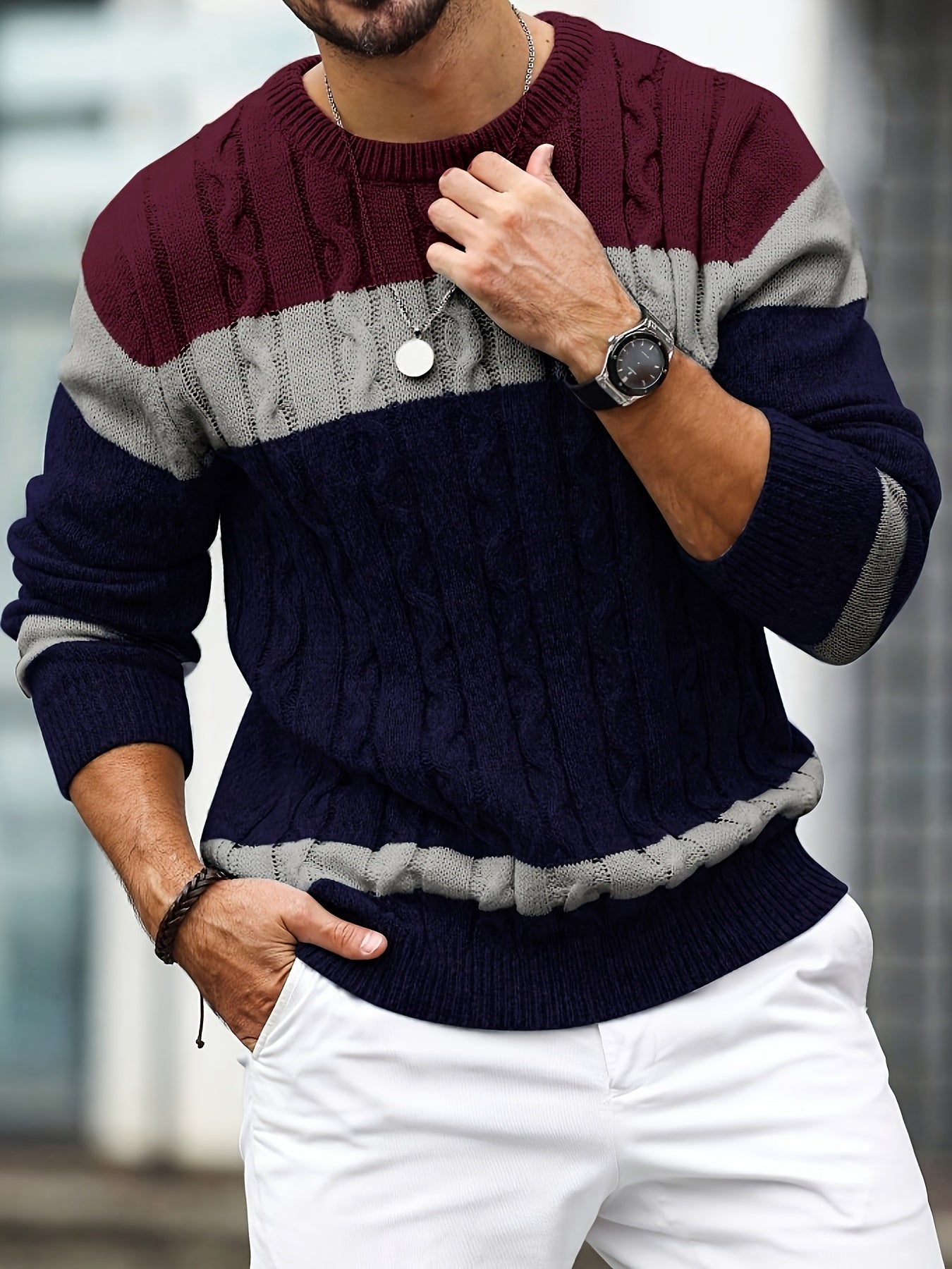 Homme Pull Maille Torsadée