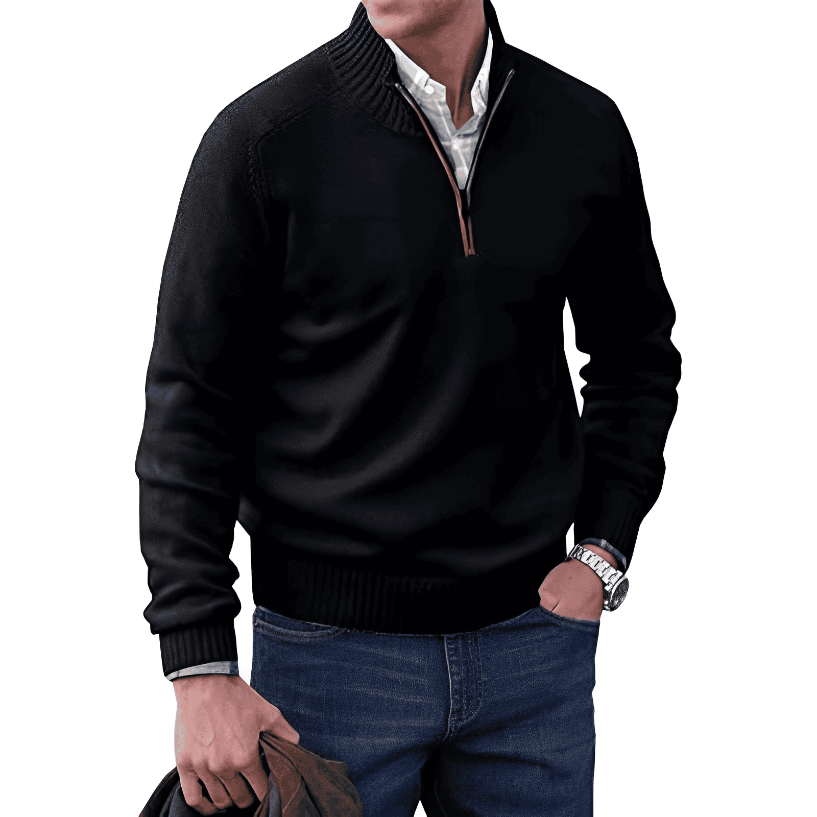 Homme Pull Maille Zippé
