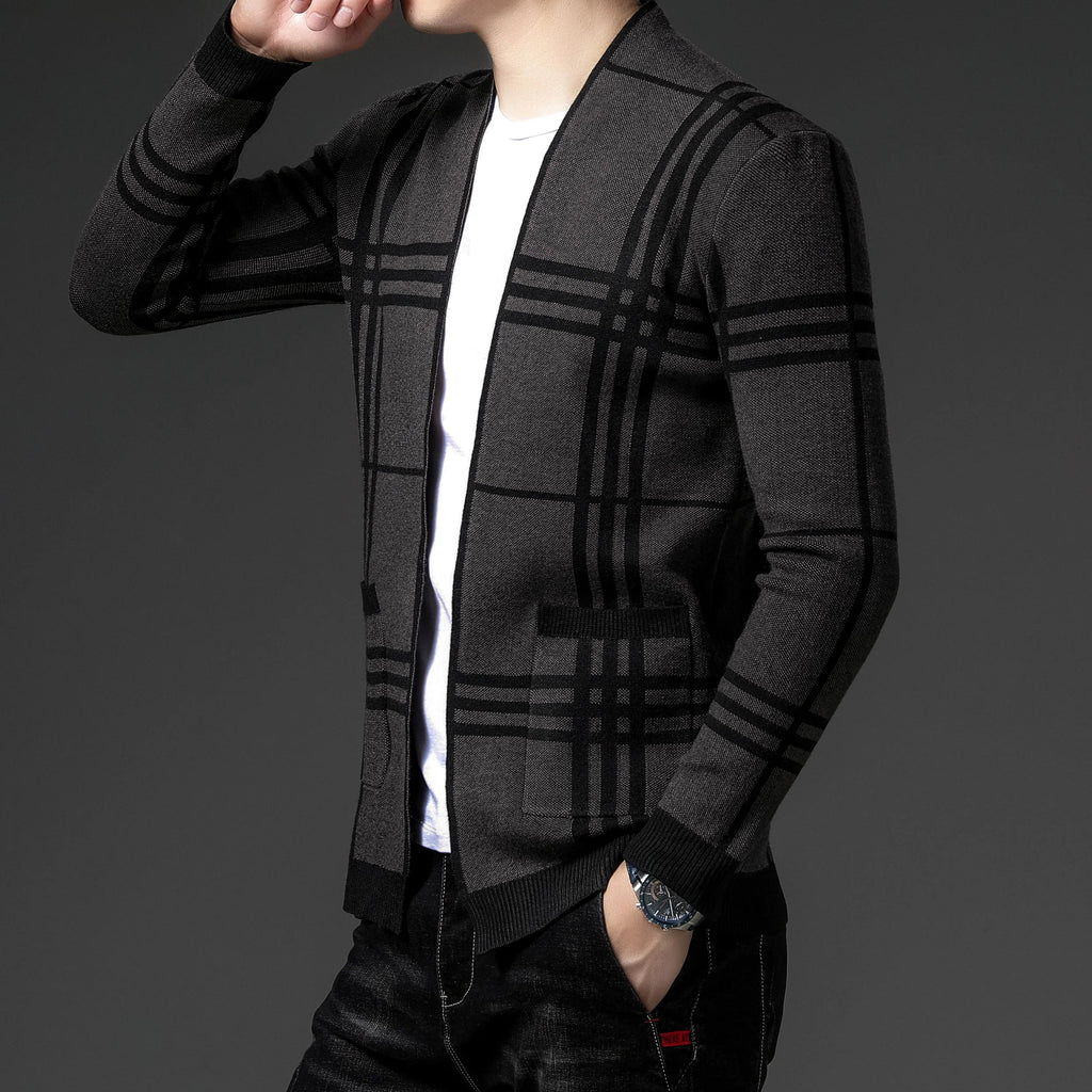 Homme Cardigan Ouvert Carreaux