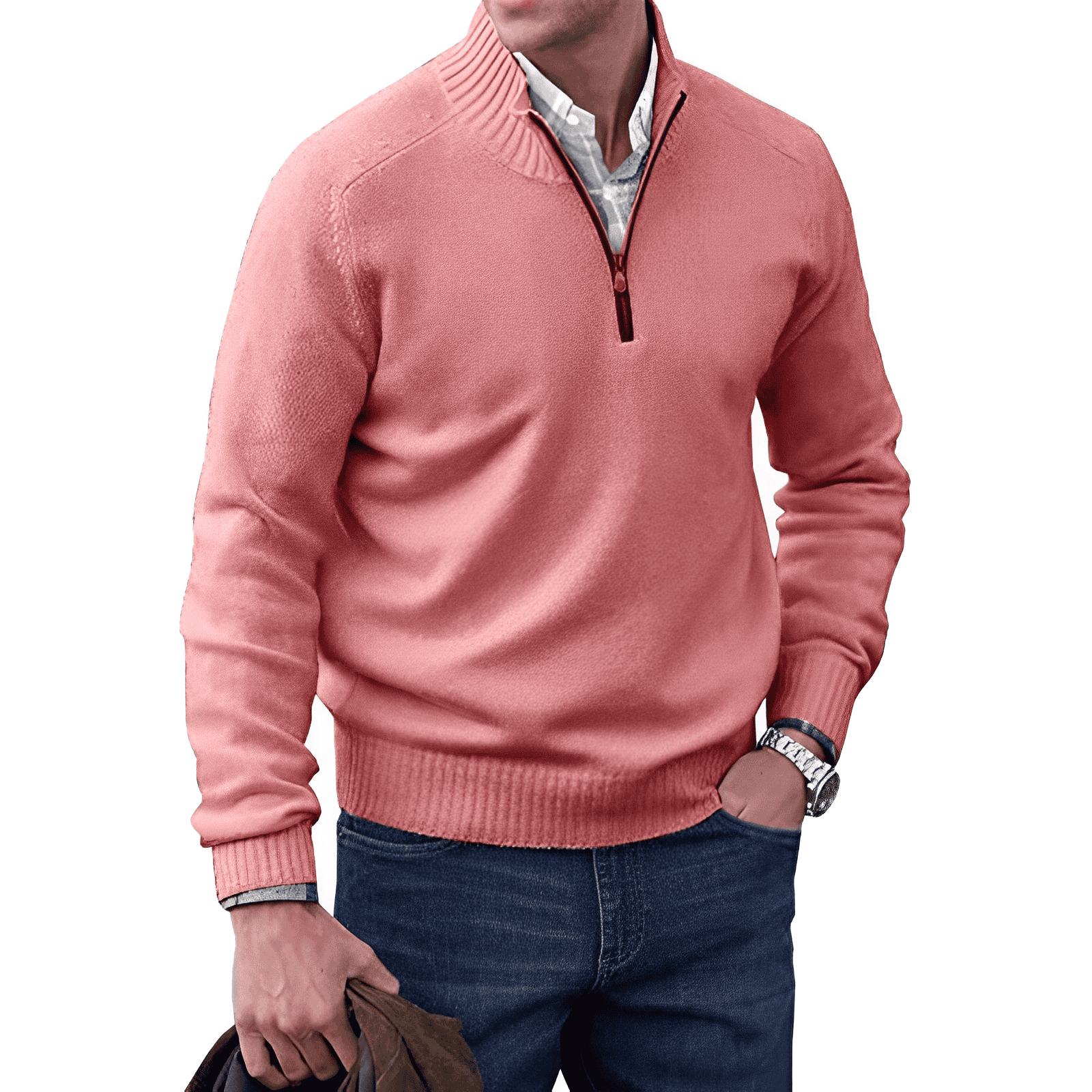 Homme Pull Maille Zippé