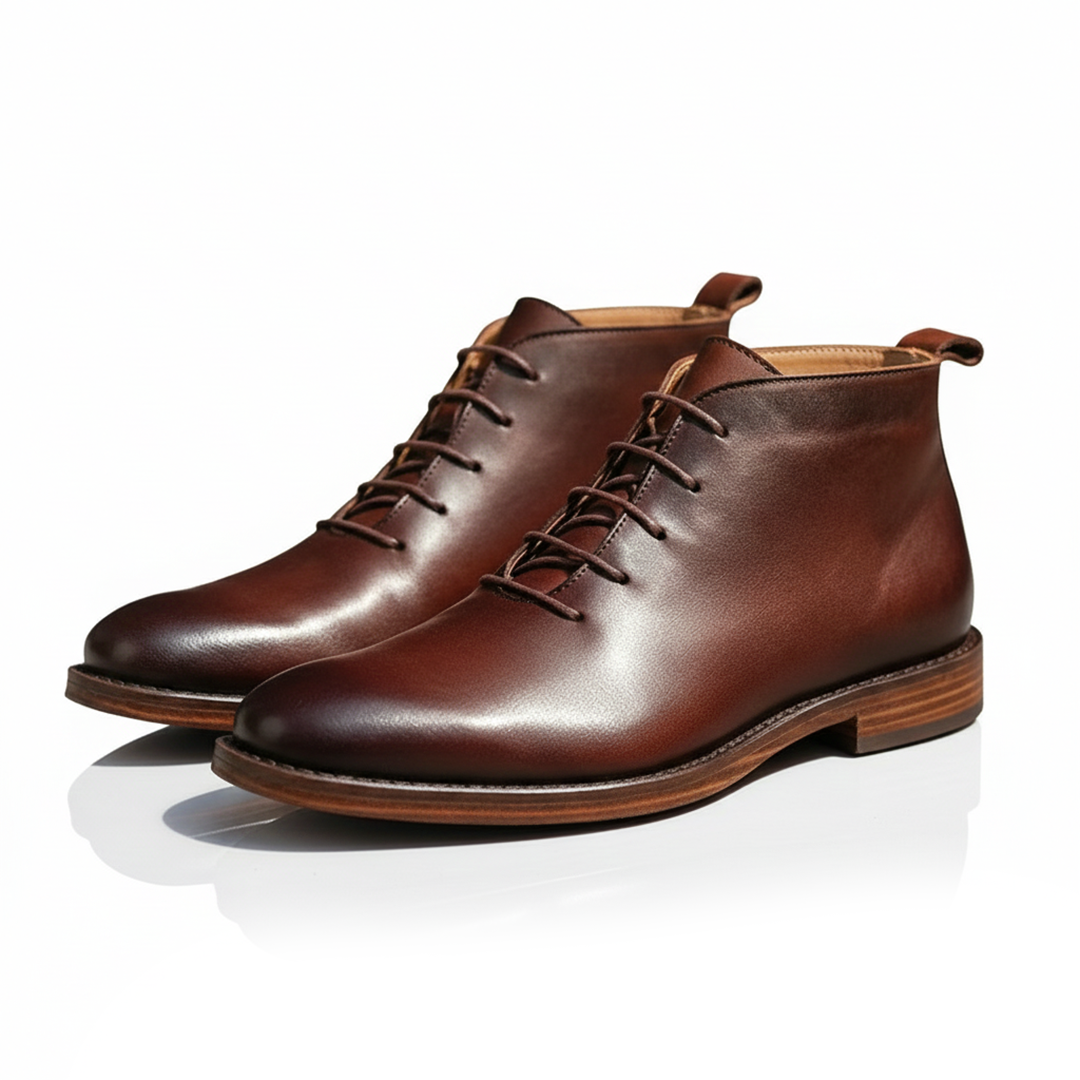Bottes À Lacets Bout Rond Finition Lisse Pour Homme