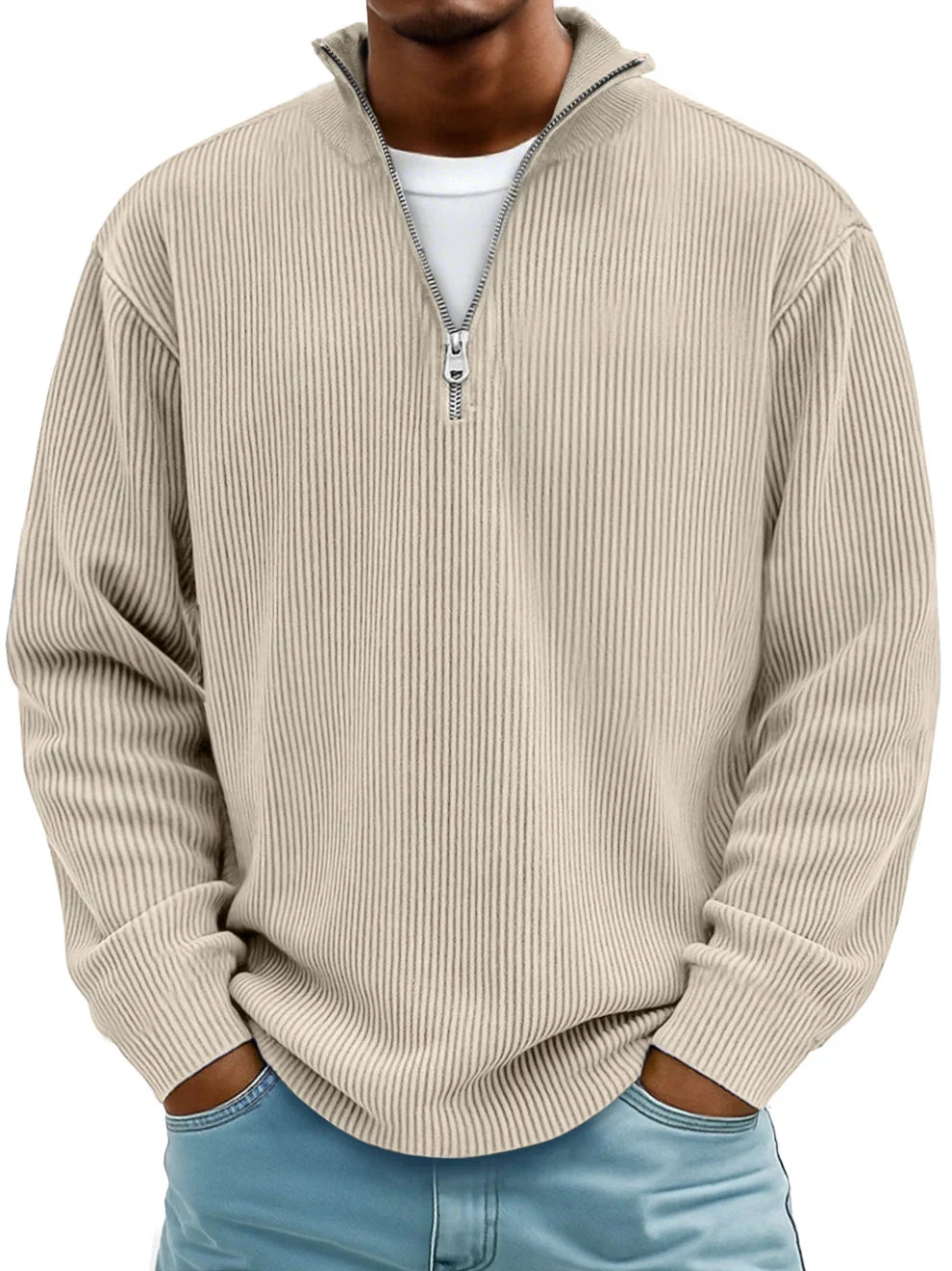 Pull Maille Côtelée Coupe Ample Pour Homme