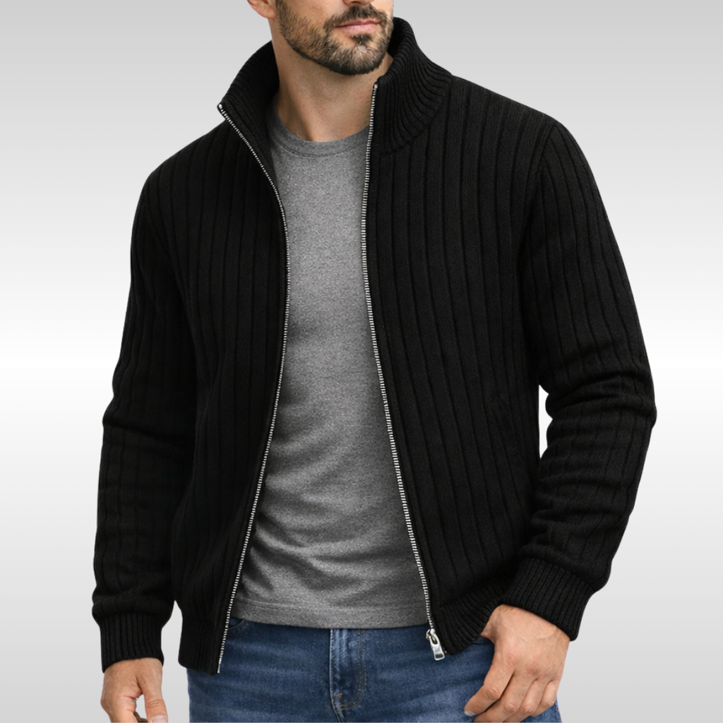 Homme Cardigan Zippé Côtelé
