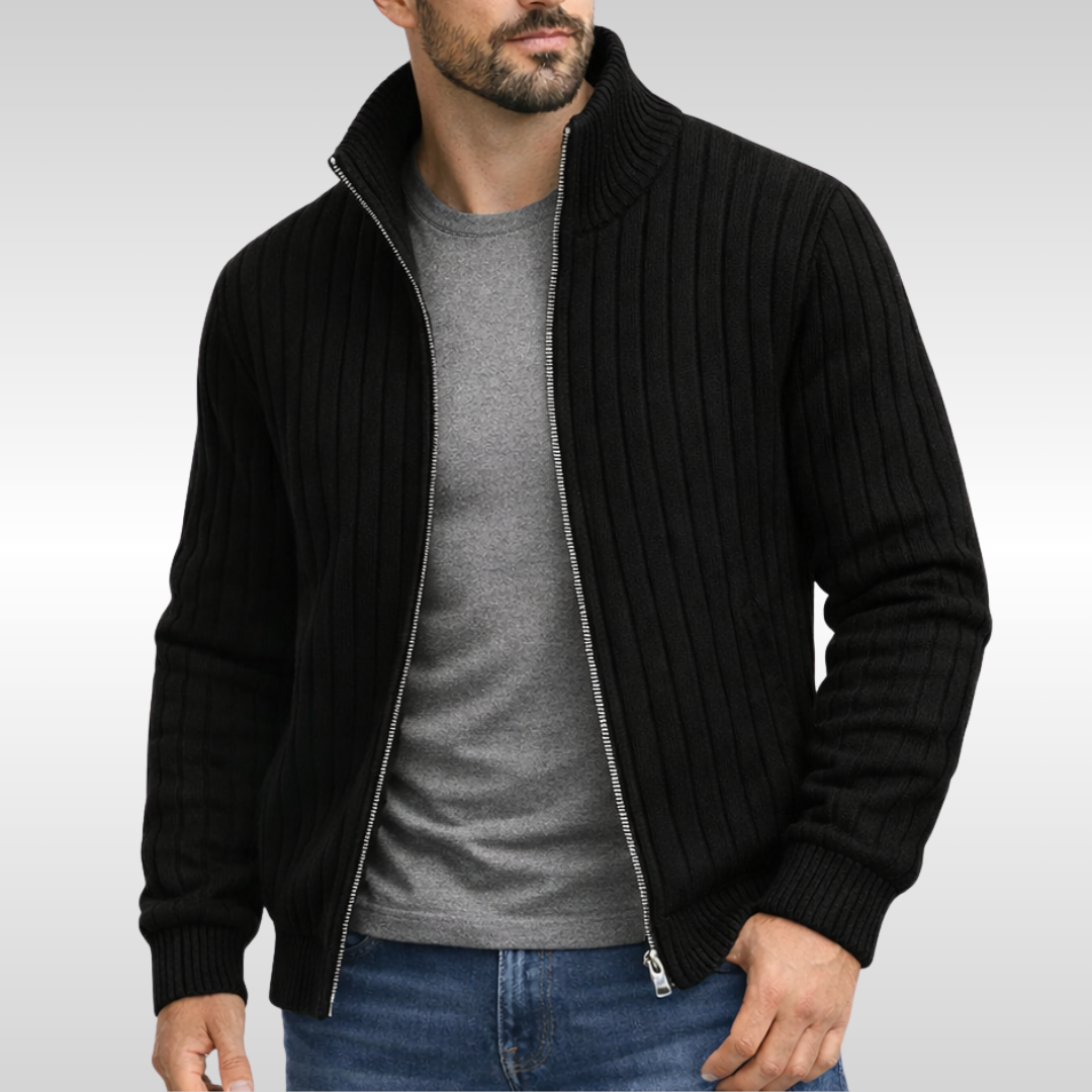 Homme Cardigan Zippé Côtelé