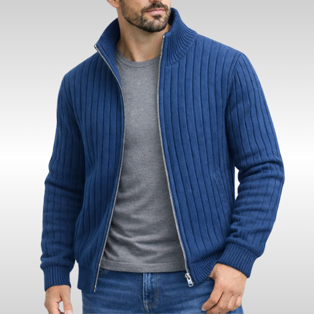 Homme Cardigan Zippé Côtelé