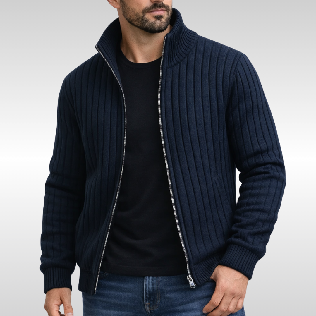 Homme Cardigan Zippé Côtelé
