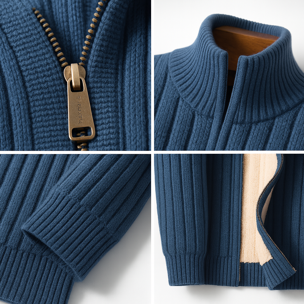 Homme Cardigan Zippé Côtelé