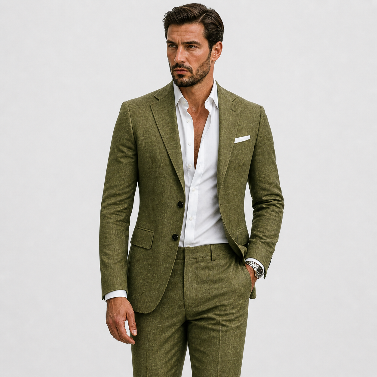 Costume 2 Pièces Aspect Lin Pour Homme