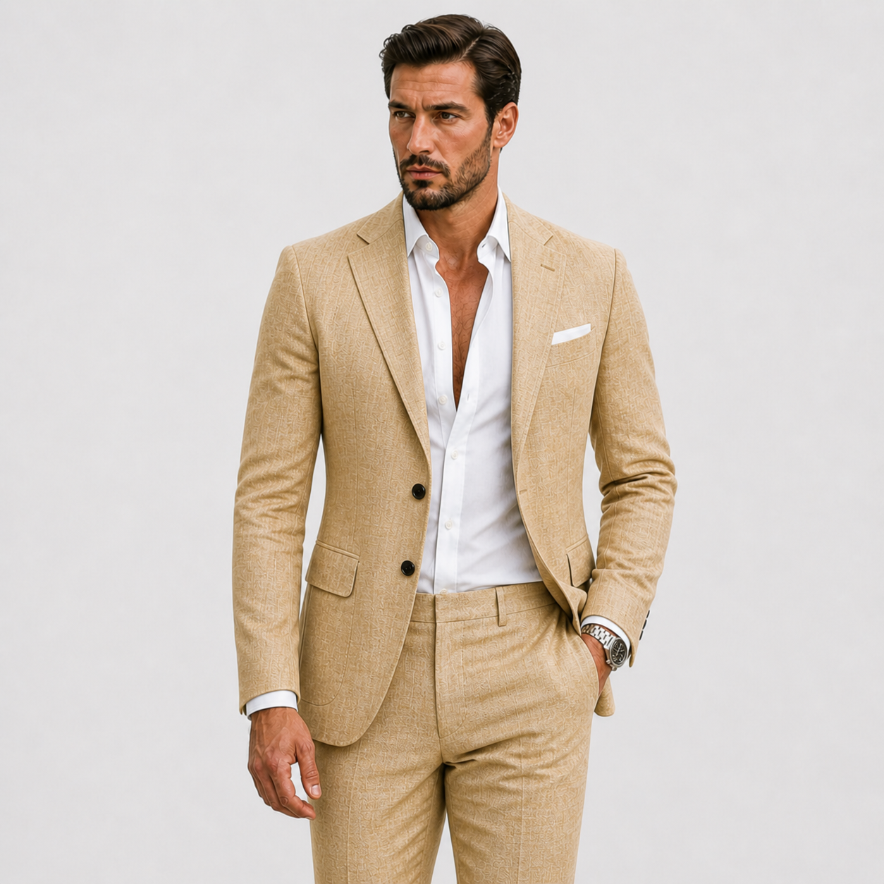Costume 2 Pièces Aspect Lin Pour Homme