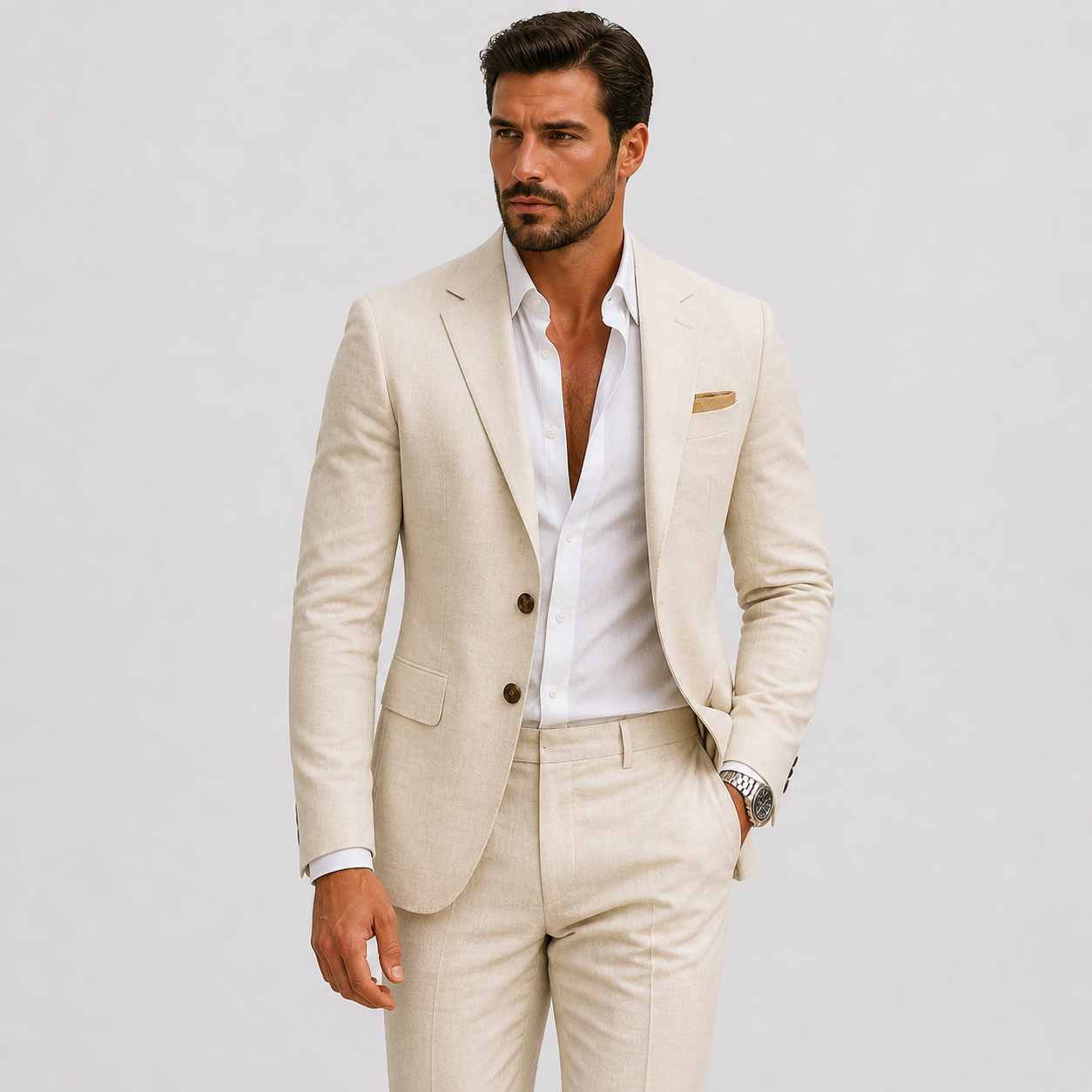 Costume 2 Pièces Aspect Lin Pour Homme