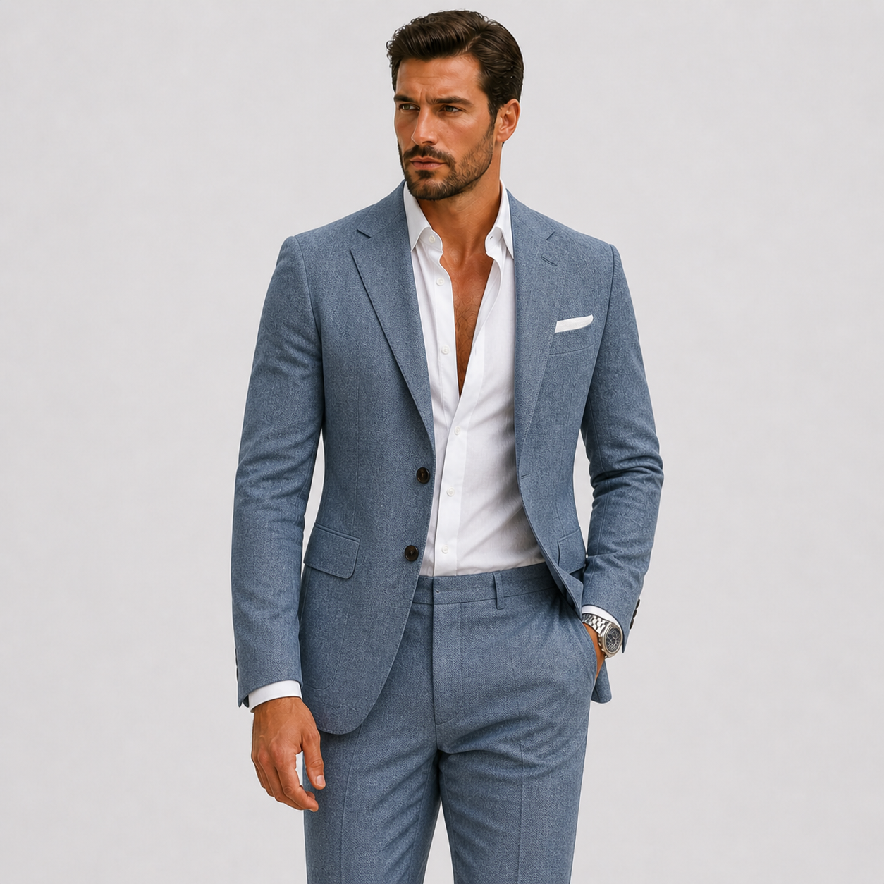 Costume 2 Pièces Aspect Lin Pour Homme