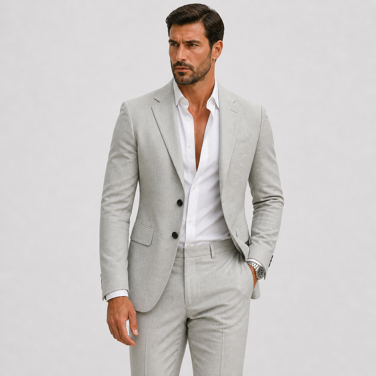 Costume 2 Pièces Aspect Lin Pour Homme
