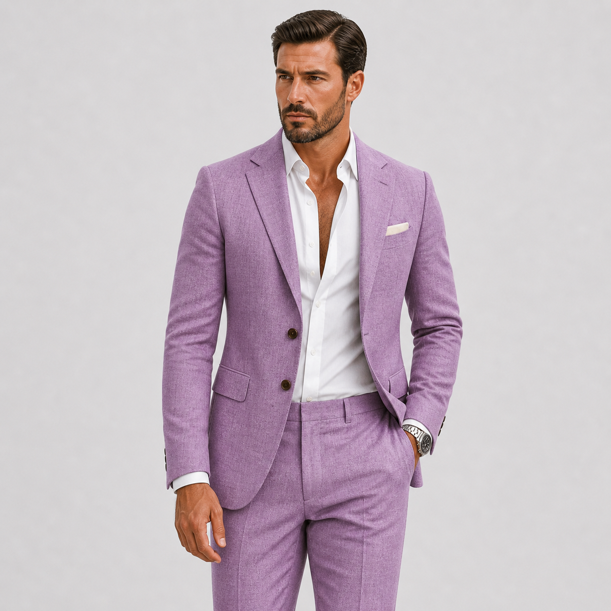 Costume 2 Pièces Aspect Lin Pour Homme