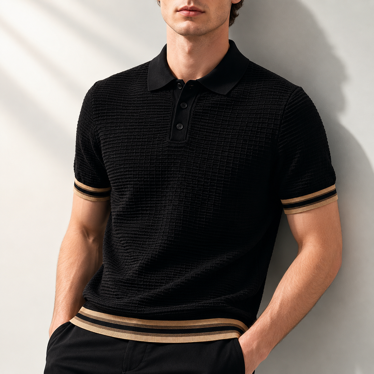 Polo Maille Côtelée Pour Homme