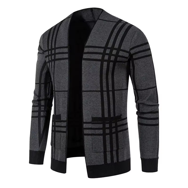 Homme Cardigan Ouvert Carreaux