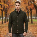 Cardigan Maille Torsadée Col Montant Poches Latérales Fermeture Boutonnée Pour Homme