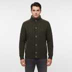 Cardigan Maille Torsadée Col Montant Poches Latérales Fermeture Boutonnée Pour Homme