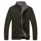 Cardigan Maille Torsadée Col Montant Poches Latérales Fermeture Boutonnée Pour Homme