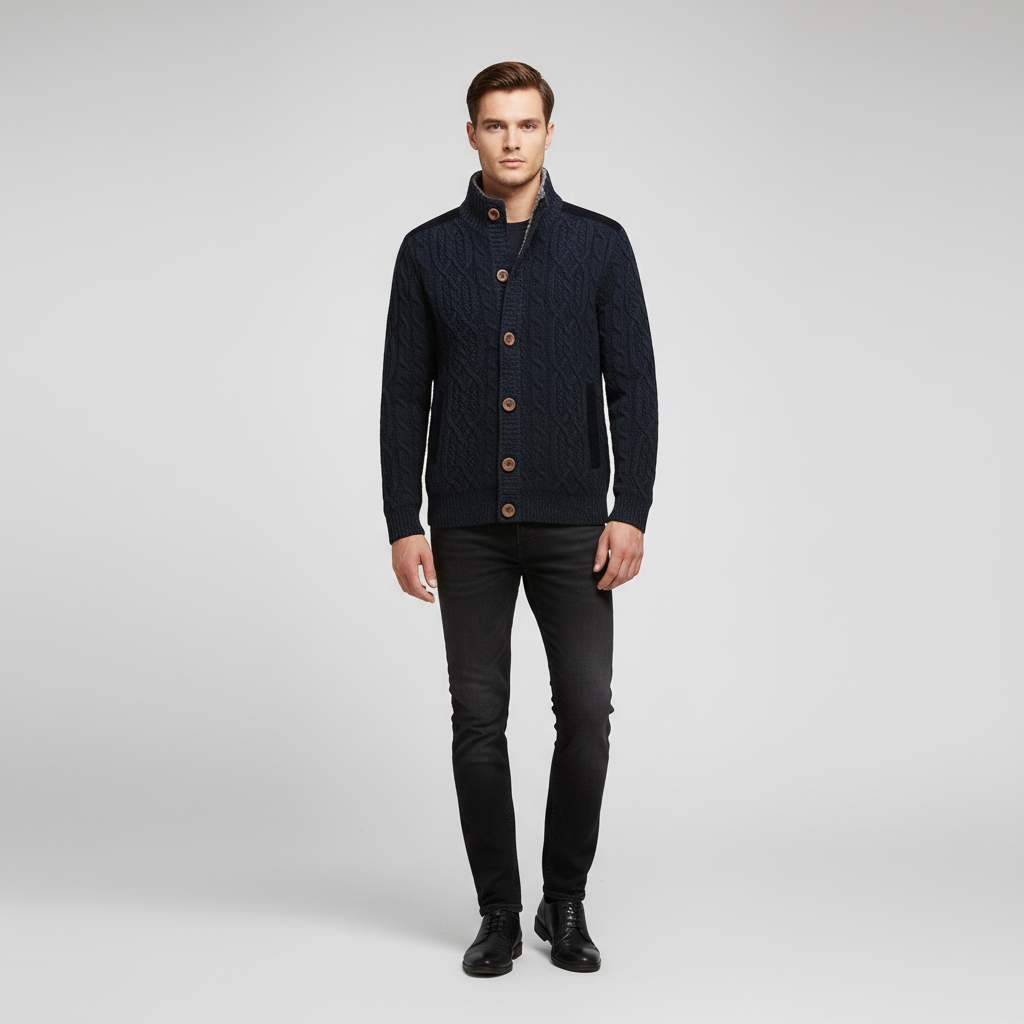 Homme Cardigan Torsadé Montant
