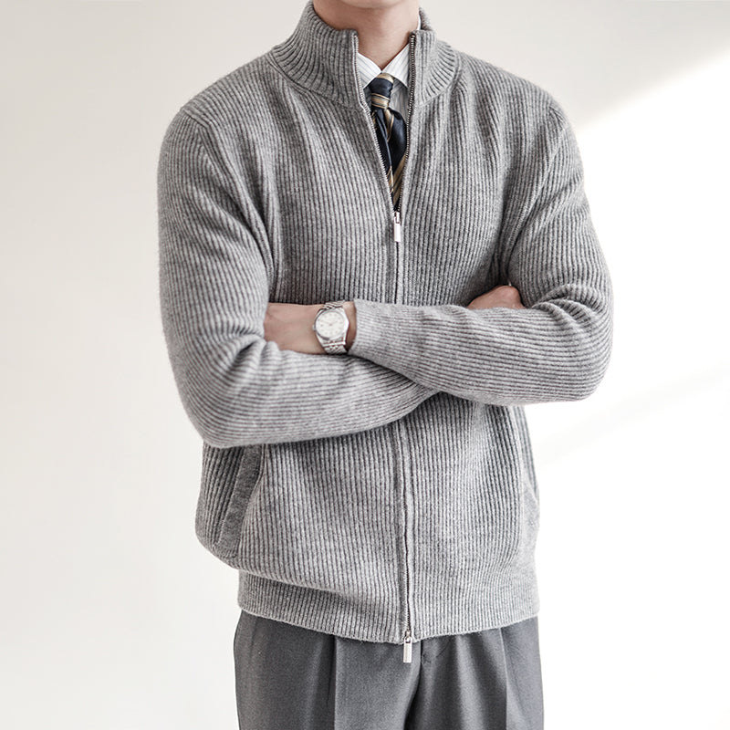 Homme Cardigan Zippé Côtelé