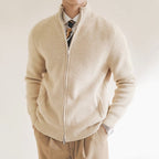 Cardigan Maille Côtelée Zip Intégral Superposable Pour Homme