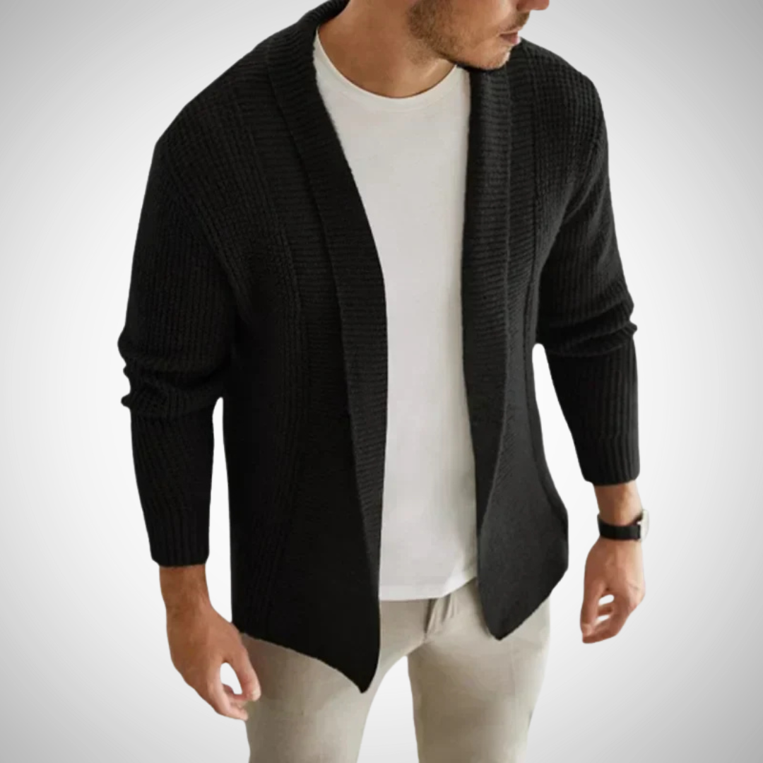 Cardigan Matière Texturée Sans Fermeture Maille Col Châle Pour Homme