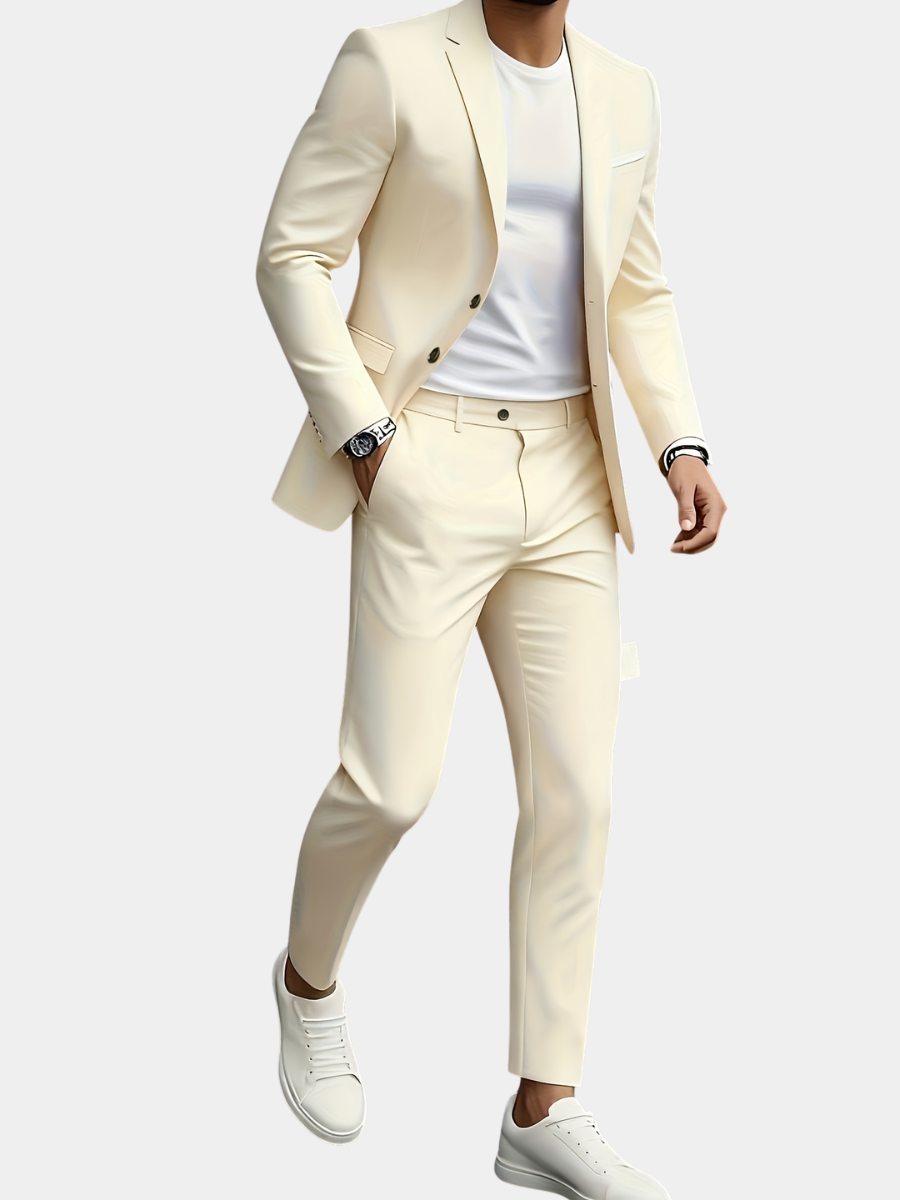 Costume 2 Pièces Matière Stretch Col Cranté Pour Homme