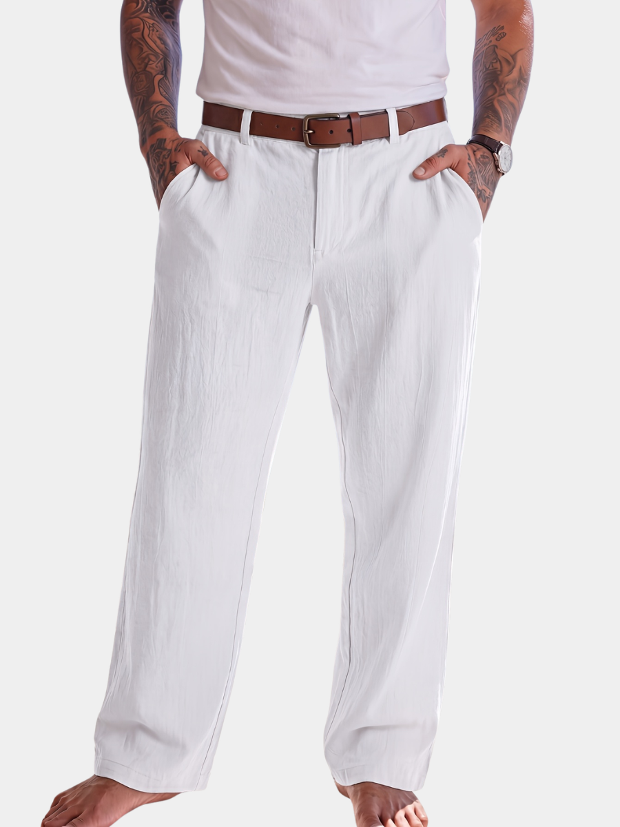 Pantalon Aspect Lin Coupe Droite Pour Homme