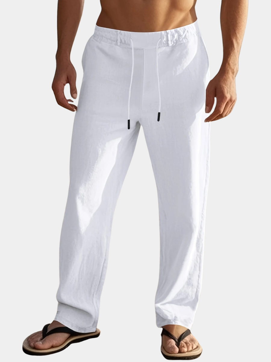 Pantalon Aspect Lin Taille à Cordon Pour Homme