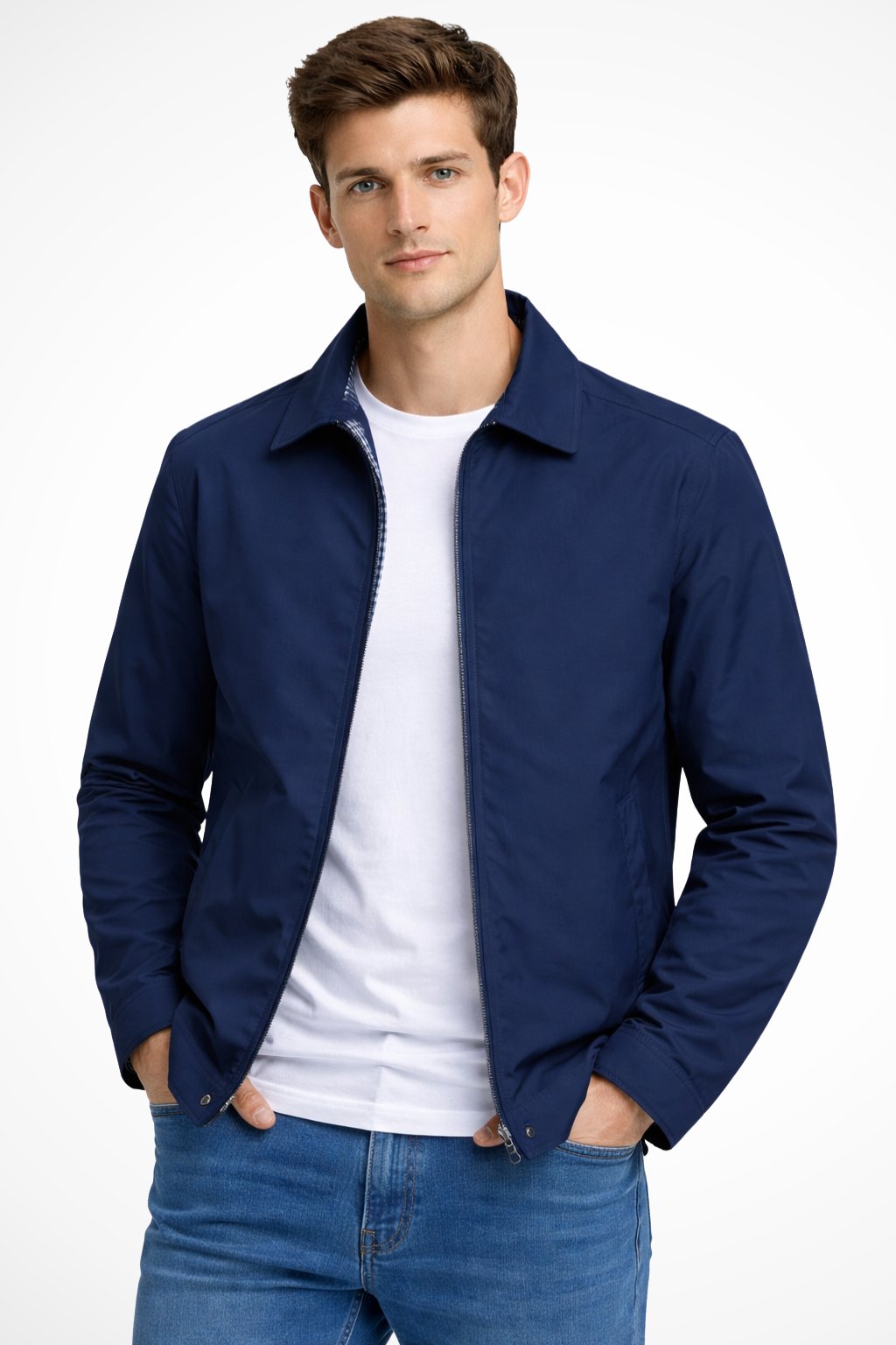 Veste Harrington Coupe Structurée Poches Latérales Zip Intégral Pour Homme